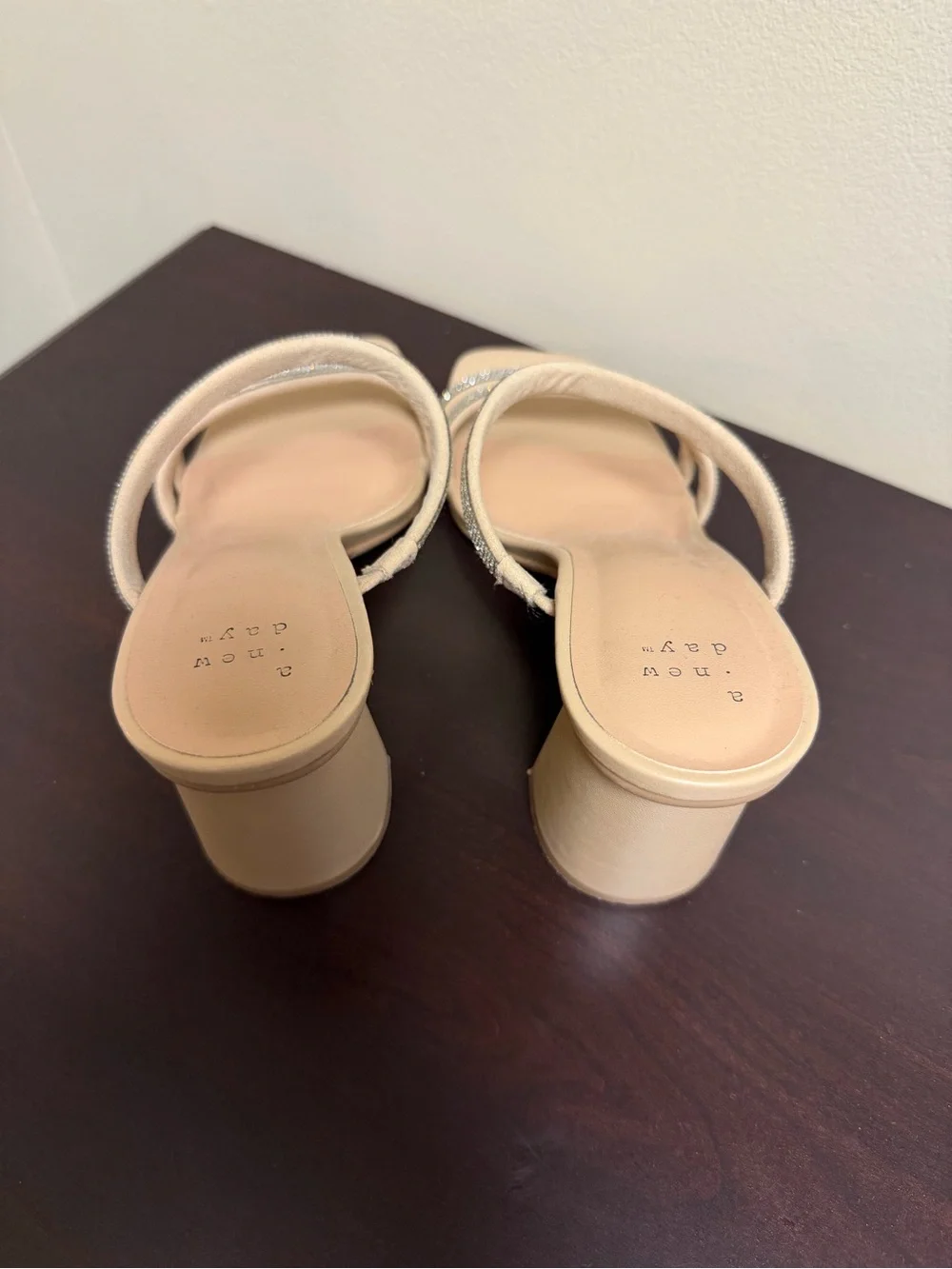 a new day Nude Rhinestone Triple-Strap Slide Heels